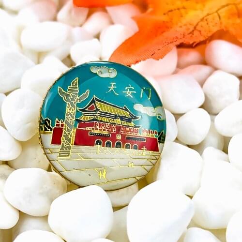 2 PCS Chinese Style Beijing Famous Building "Tiananmen" Personality Design Drip Brooch Badge DIY Clothing Collar Accessories