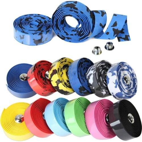 2pcs MTB Road Bike Bicycle Handlebar Tape Non-Slip Camouflage Cycling Handle Belt Cork Wrap with Bar Plugs 9 Colors