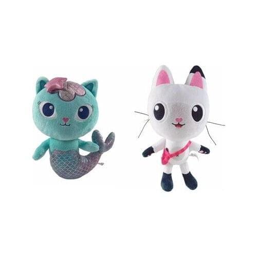 25CM Kawaii Anime Gabbys Dollhouse Plush Doll Cartoon Cats Stuffed Toys Cute Animal Mermaid Plushie Doll for Kids Birthday