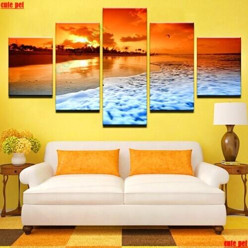 DIY Diamond Painting Seascape in the sunset 5d puzzle Diamond Art Embroidery New Arrival Mosaic rhinestone pictures Decor 5PCS