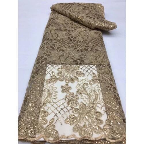 5yards/pc) Gold African tulle lace fabric with sequins excellent furry embroidered French net lace for party dress FSS429