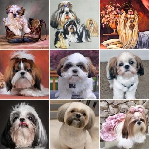 5D Diy Diamond Painting by Number Shih Tzu Dog Picture Rhinestone Embroidery Animal Pet Mosaic Diamond Art Puppy Cross Stitch