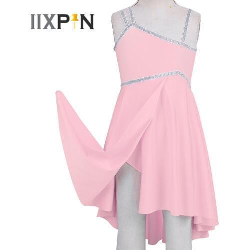 Kids Girls Ballet Gymnastics Leotard Ballet Tutu Dress Latin Asymmetrical Shoulder Straps Shiny Dance Dress Jazz Stage dancewear