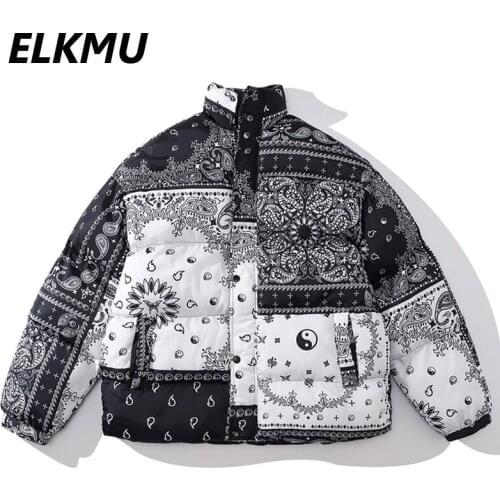 ELKMU Bandana Paisley Pattern Print Padded Jacket Men Warmth Coats Winter Parkas Streetwear Fashion Harajuku Parkas Male HM645