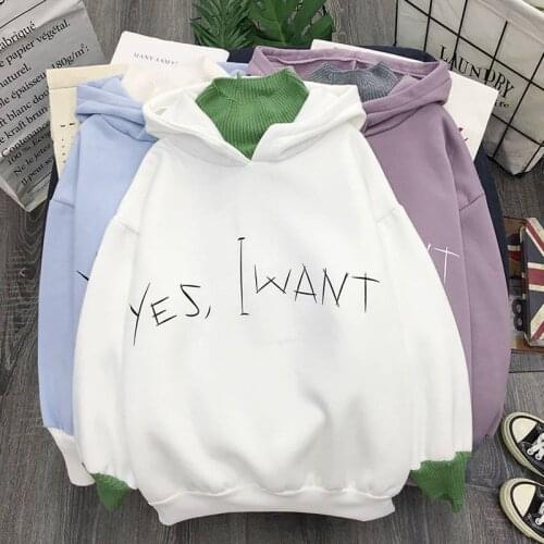 Velvet oversized women hoodie for tops clothes pullover loose high collar two-letter printing casual pullover sweatshirt female