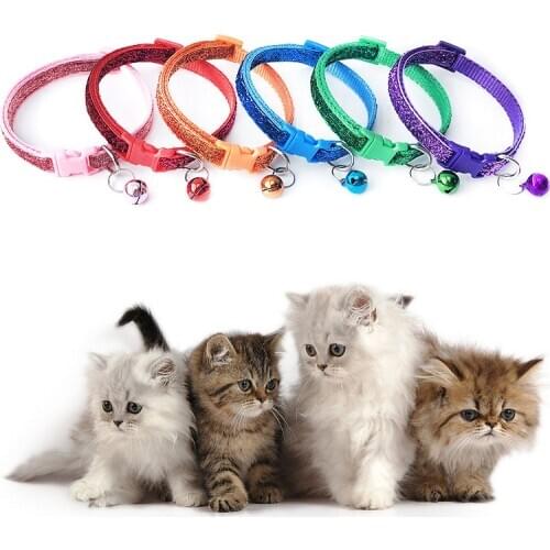 Hot 1cm Safety Buckle Kitten Necktie With Bell Color Powder Pet Dog Cats Nylon Puppy Adjustable Shine Collar