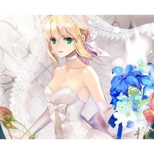 Fate stay night saber Arturia Pendragon tenth anniversary wedding veil cosplay costume dress free shipping