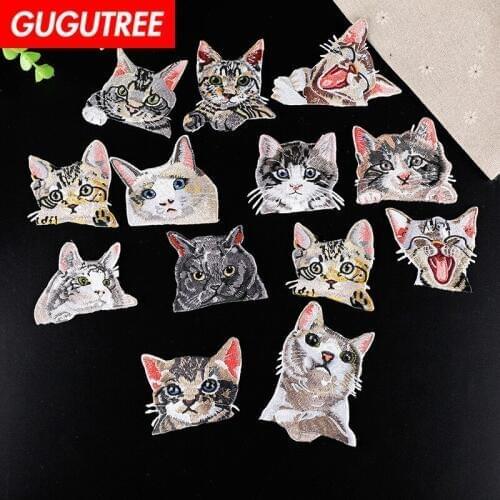 GUGUTREE embroidery cats patches animal patches badges applique patches for clothing YX-8