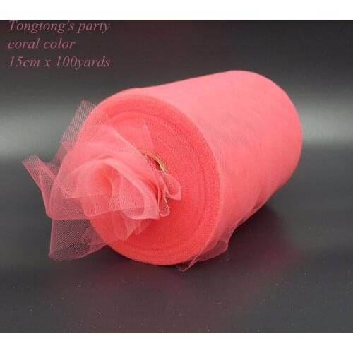 Coral TULLE Roll Spool 6"x100yd Tutu Wedding Gift Craft Bow Sheer Mesh Organza Ribbon Wedding decoration Party Gift Bow