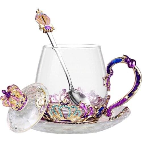 Handicraft Crystal Glass 3D Flower Coffee Cups Tea Mug for Women Valentine’s Day, Birthday, Christmas Gift with Stainless Steel