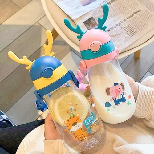 Hot 1Pc 600ml Baby Kids Children Cartoon Animal School Drinking Water Straw Bottle Sippy Cup With Shoulder Strap Feeding