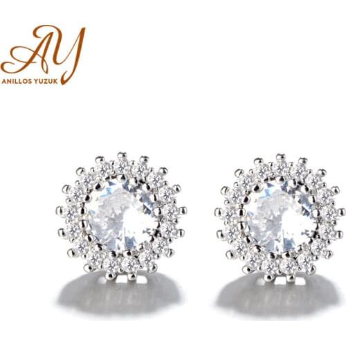 Hot sale Luxury Female Crystal White Zircon Earrings Simple 925 Silver Jewelay Earrings For Women Vintage Double Earrings
