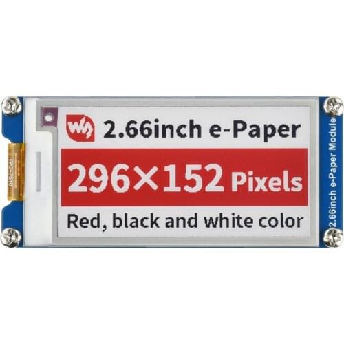 2.66inch E-Paper E-Ink Display Module (B),296×152 Pixels,Red/Black/White Three-Color,SPI Interface,Compatible with 3.3V/5V MCUs