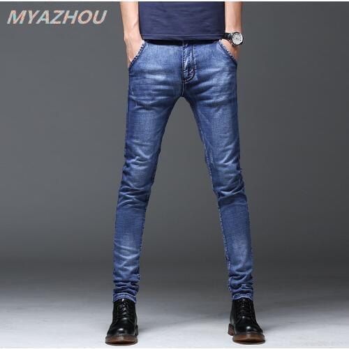Brand new 2019 mens jeans quality mens casual slim jeans mens brand business denim trousers mens pencil pants tight jeans