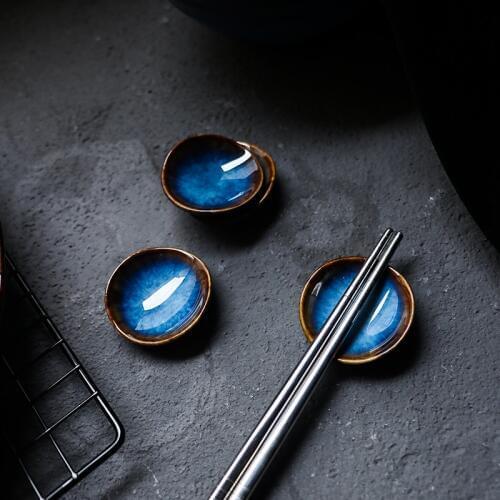 Set of 4,KINGLANG Blue Color Ceramic Chopstick Holder Spoon Ketchup Sauce Dish