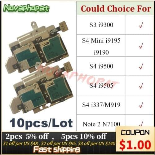 For Samsung Galaxy S3 i9300 S4 Mini i9190 i9505 SIM Card Reader Holder Micro SD Memory Socket Slot Tray flex Cable 10pcs/lot