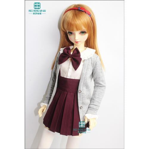 BJD doll clothes girl dress fits 1/3 BJD doll fashion White shirt elegant wine red sling pleated skirt