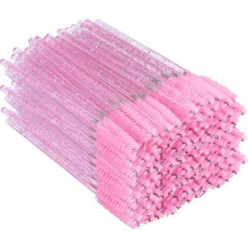 300Pcs Shiny Pink Disposable Micro Eyelash Brushes Crystal Mascara Wands Applicator Eyebrow Comb Eyelash Brushes Makeup Tool Kit