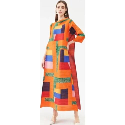 2021 Miyake Pleated Summer New European And American Fashion High Temperament Loose Print Medium And Long Dress Spot