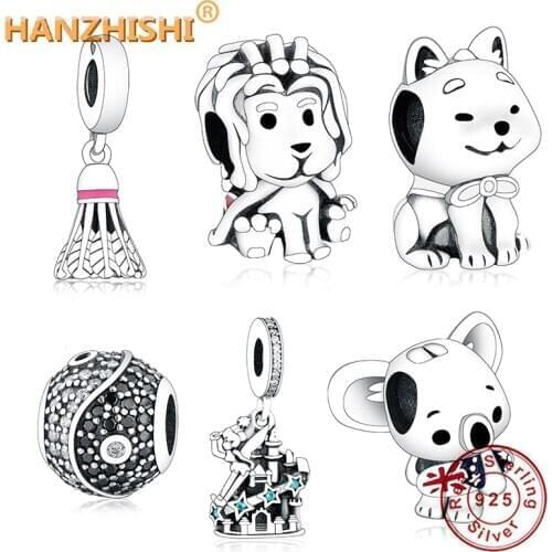 Fit Original Fine Charm 100% 925 Sterling Silver Badminton Birdie Dangle Surfing Koala Lion Japanese Akita Inu Dog Charm Bead