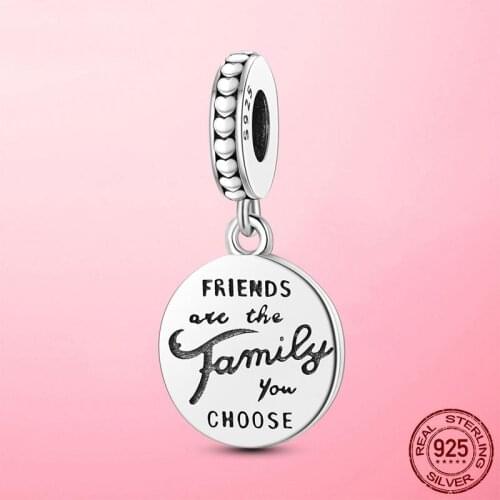 Christmas Gift 925 Sterling Silver Friends Are Family Dangle Charm fit Original Pandora Bracelet Necklace DIY 925 Silver Jewelry