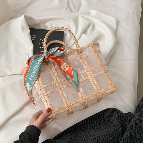 Handmade Transparent Womens Handbag Plastic Woven Summer Beach Bag Female Tote Bags Bohemia Large Ladies Shopping Basket