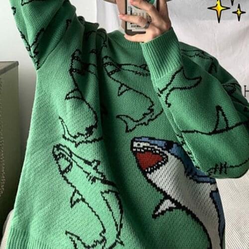 Pullover Mens Womens Winter Warm Round Neck Knit Pullover Harajuku Anime Undershirt 2021 Aesthetic Design Y2k Clothes Shark