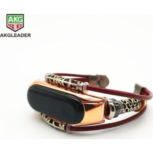 Genuine leather Strap For Xiaomi Mi Band 3 Mi Band 2 Bracelet Steel case Bracelet MiBand 3 2 Wristbands Replace Wrist Strap