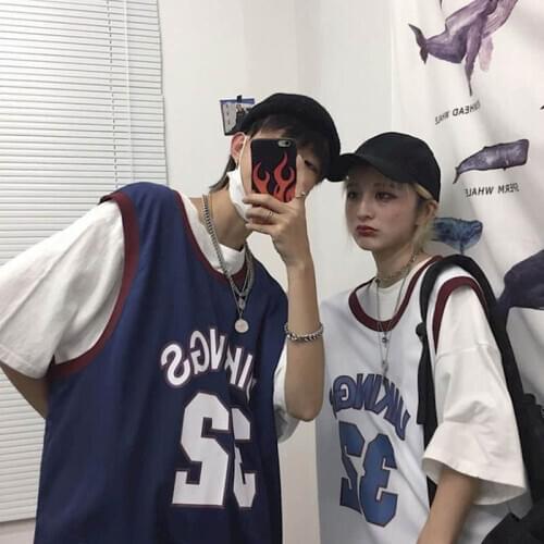 Shirt Basketball uniform two-piece student summer Korean retro all-match t-shirt loose O-neck letters sleeveless vest cool lover