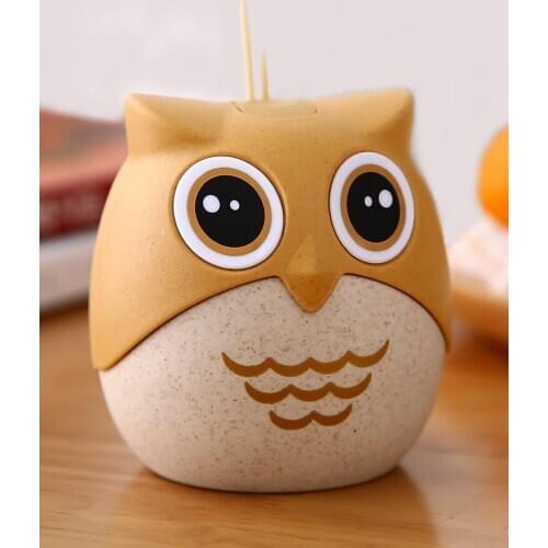 Owl sliding cover portable toothpick holder, creative plastic toothpick box for home living room
