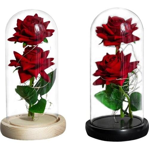 Valentines Rose Kit Rose And LED Light In Glass Dome On Wood Base Christmas Holiday Lights For Valentine Wedding Decoration Gift