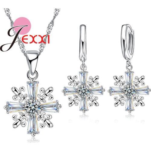 Bride Jewelry Sets For Women Wedding Accessory 925 Sterling Silver Crystal Pendant Necklaces Earrings Sets
