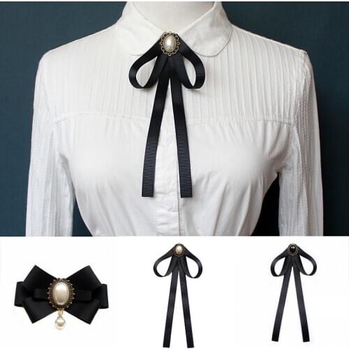 Womens Floating Tie Shirt Decoration Pin Flower Bow Pearl Bow Tie for Women Detachable Collar Jewelry Accessories