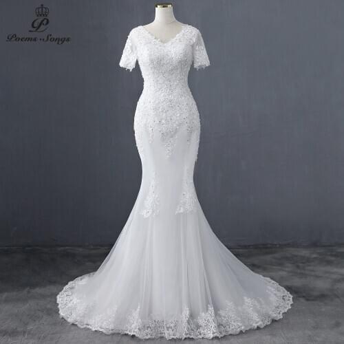 New short sleeve style mermaid wedding dress 2020wedding gowns marriage bride dress vestidos de novia robe de mariee white dress