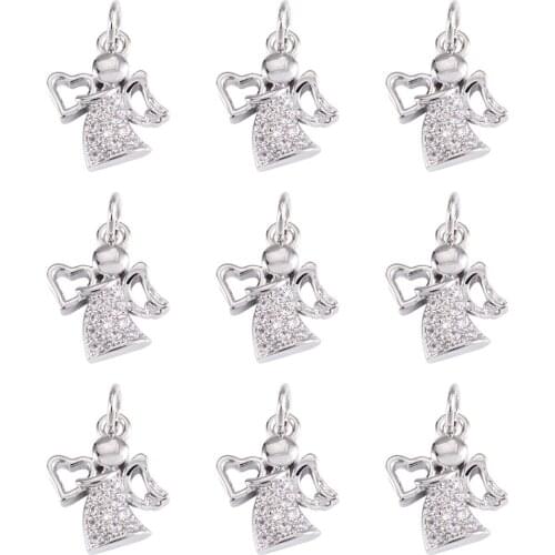 10Pcs Angel Fairy Charms Pendant Brass Micro Pave Cubic Zirconia Charms For DIY Necklace Bracelet Jewelry Making Accessories