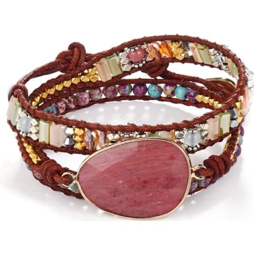 2021 New Fashion Bohemian Rosestone Multilayer Beaded Bracelet Set For Women Charm Party Jewelry Gift