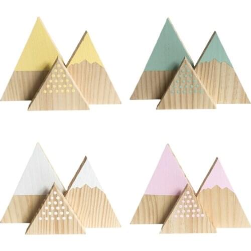 13MA 3 Pcs Wooden Snow Mountain Triangle Desktop Ornaments Wood Home Desk Miniature Craft Work Nordic Baby Room Decor Toys
