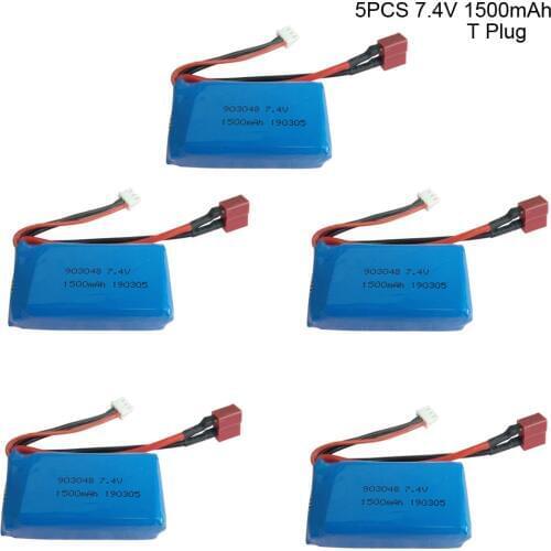 5PCS 7.4V 1500mah lipo battery T Plug for Wltoys A959-B A969-B A979-B K929-B 7.4 V 1500mah for remote control car Spare Parts