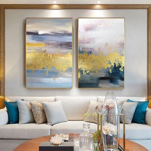Abstract Foil Fog Painting Canvas Art for Living Room Aisle Poster Print Gold Wall Art Abstractos Dorados Modern Tableau Salon