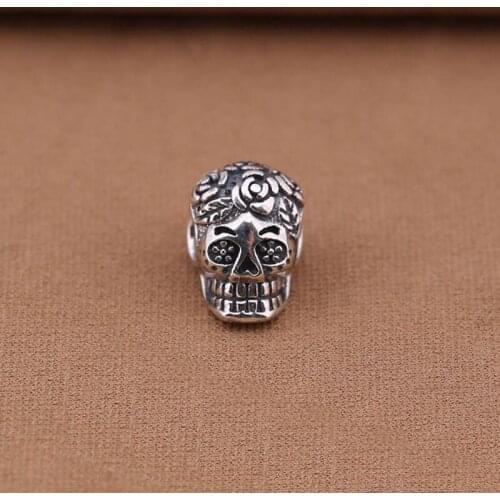 Pure guarantee 925 sterling silver oxidized style big hole original silver skull Fits European Charm Bracelet