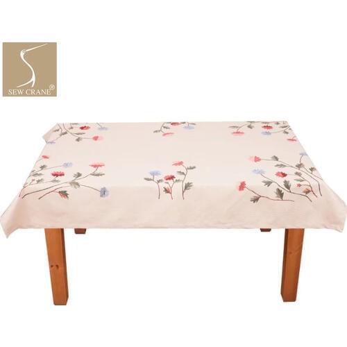 SewCrane Colorful wildflowers Handmade Embroidered Decorative Tablecloth