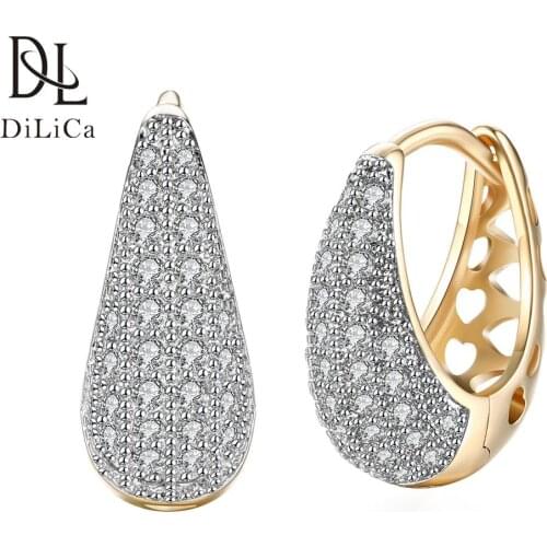 DiLiCa Classic Drop Earrings for Women Fashion Rhinestone Dangle Earrings Female White Gold Plated Earring Jewelry