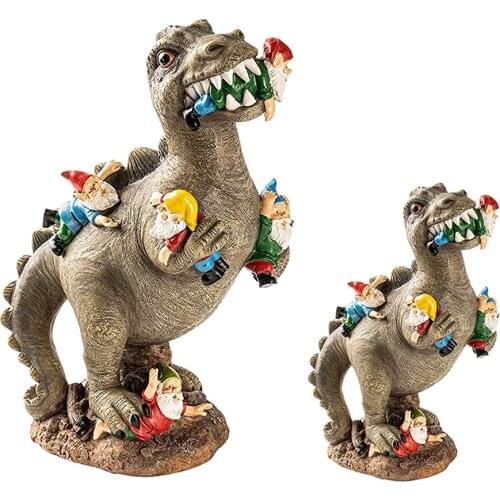 Dinosaur Eating Gnomes Garden Statue Outdoor Funny Figurine Art Decor Sculpture for Patio Lawn Yard Decoration