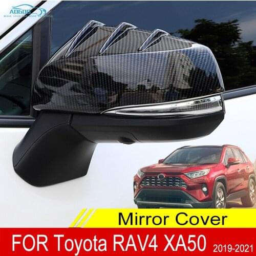 Chrome Rearview Mirror Cover Side Wing Carbon Fiber Pattern Glossy Black For Toyota RAV4 XA50 2019 2020 2021 2Pcs
