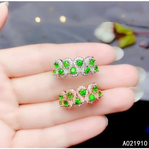 KJJEAXCMY boutique jewelry 925 sterling silver inlaid natural green diopside gemstone female ring support detection trendy