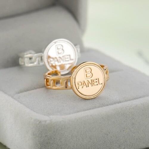 Golden Stainless Steel Round Rings For Women Vintage Adjustable Letter B Panel Aesthetic Open Ring Fashion Punk Jewelry Gift