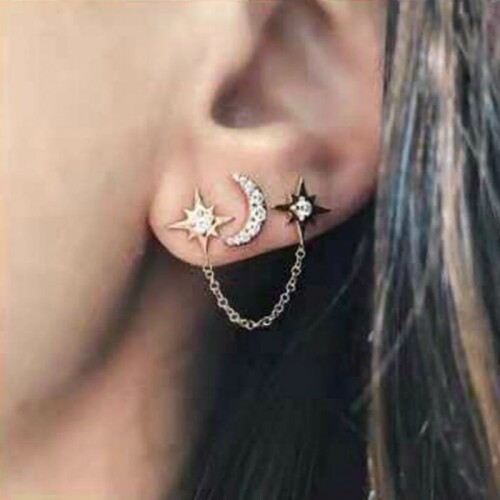 Korean Earings Fashion Jewelry Sweet And Lovely Rhinestone Hollow Stars Moon Earrings Oorbellen Earrings For Women Wholesale