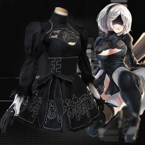 Anime Nier Automata Yorha 2B Cosplay Suit Women Outfit Costume Set Fancy Halloween Girls Party Black Dress