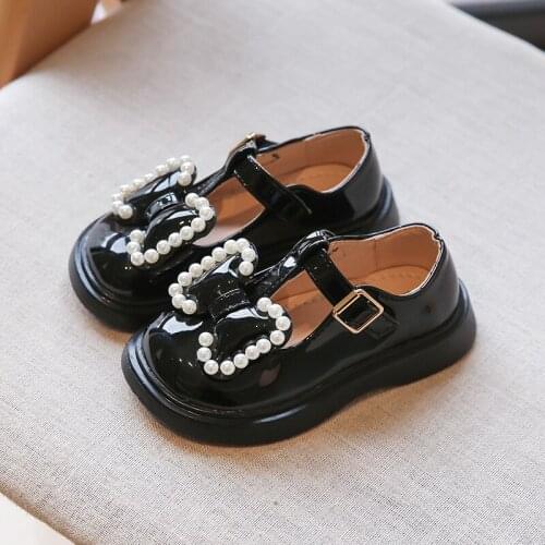 Baby Girls Leather Shoes 2021 Autumn New Soft Bottom Performance Shoes Teenage Princess Pearl Edge Bow Single Shoes 4 6 9 10 12Y