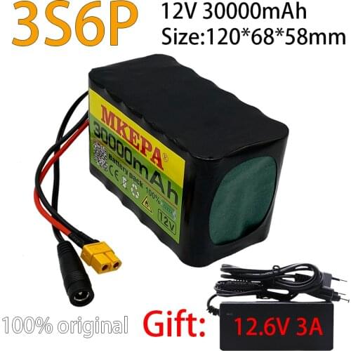 New pattern12V 30Ah 3S6P 18650 lithium battery pack + 12.6V 3A charger, built-in 30Ah high current BMS, used for sprayer